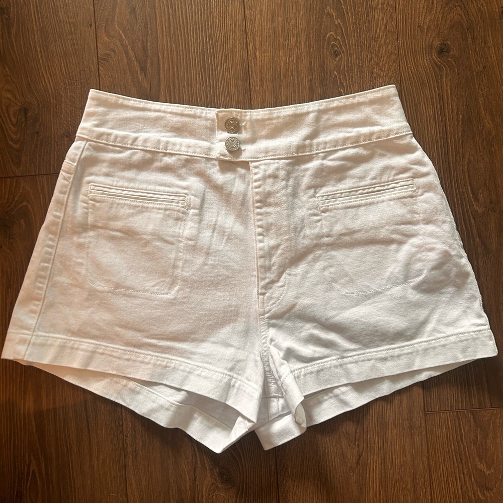 Frame Denim High Waist White Denim Shorts